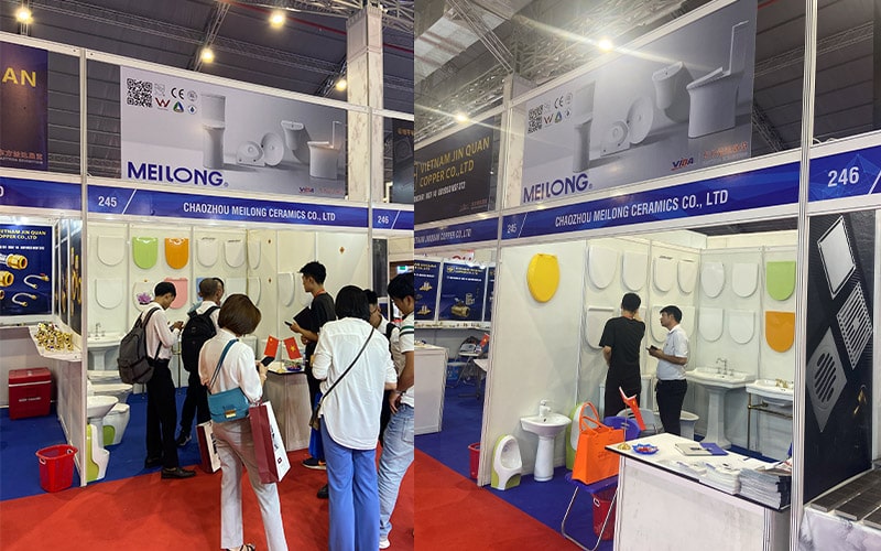 Meilong ceramics at the vietnam exhibition 2023, showed all kinds of toilet seats, children sanitary ware, american-style sinks