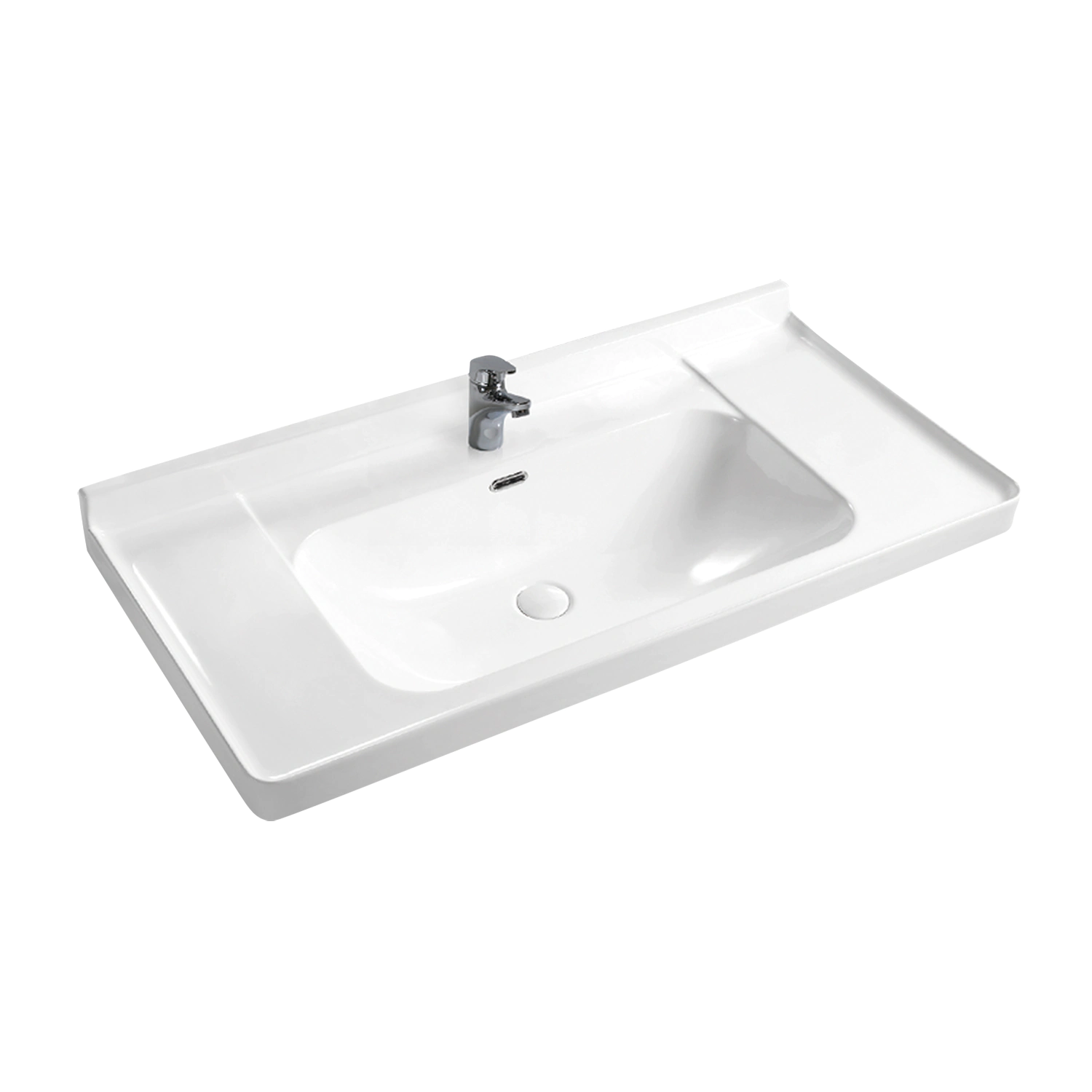 Bathroom white ceramic 40 inches vanity top with sink in rectangular, 102 cm inset basin with backsplash, overflow and faucet hole