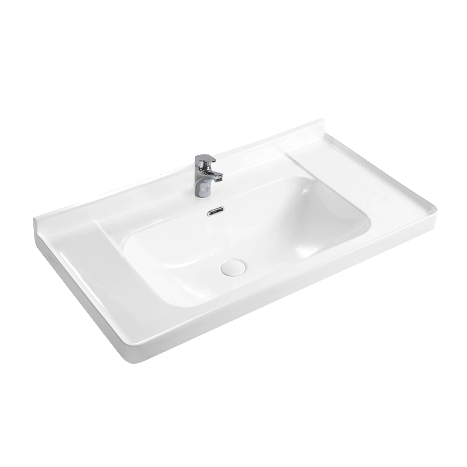 High quality bathroom porcelain 36-inch vanity top with sink, 92 cm ceramic inset basin with backsplash, overflow and faucet hole