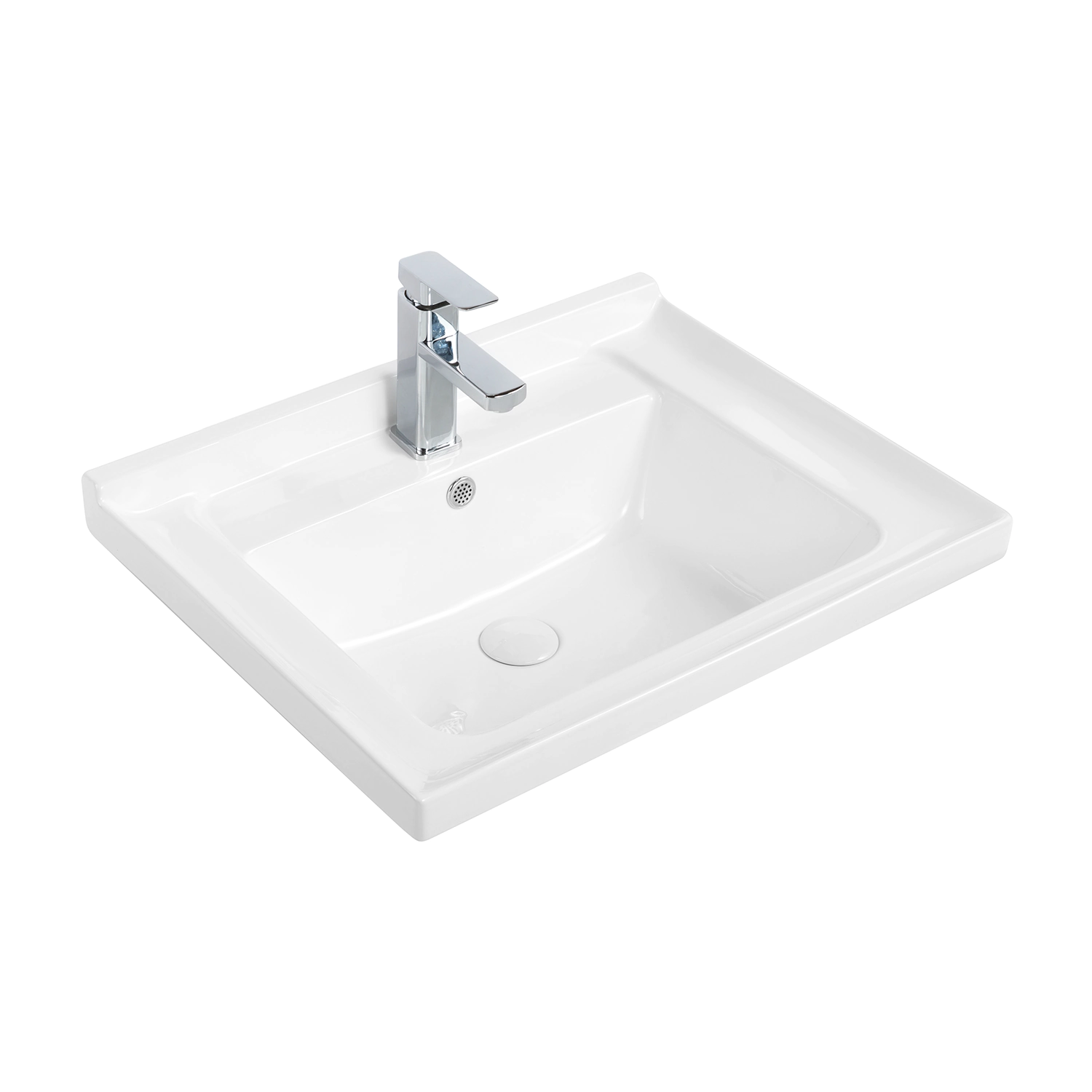 Bathroom 24 inches ceramic vanity top with rectangle bowl, 61 cm porcelain vanity sink with overflow and backsplash