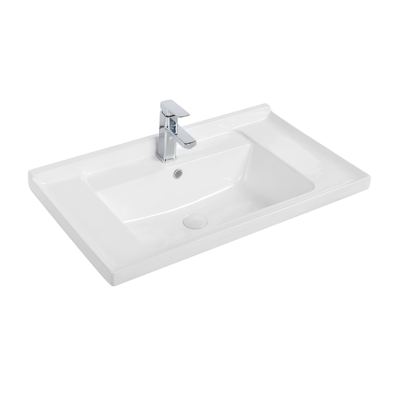 Mid-edge ceramic 81 cm inset basin with rectangular bowl in white, 31-inch vanity top with sink for bathroom