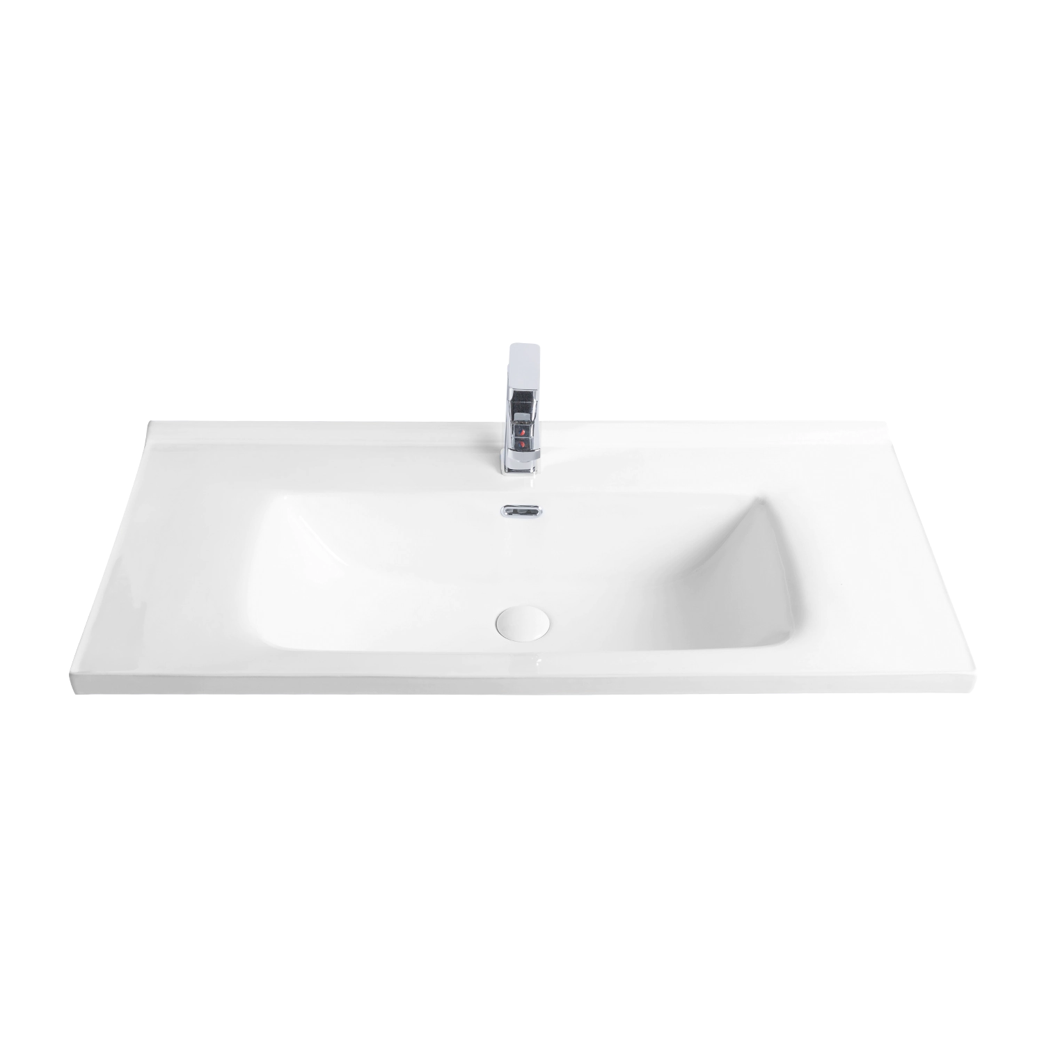 39 inch single bathroom vanity sink for vanity unit, 101 cm rectangle shape wash basin in ceramic with overflow and faucet hole