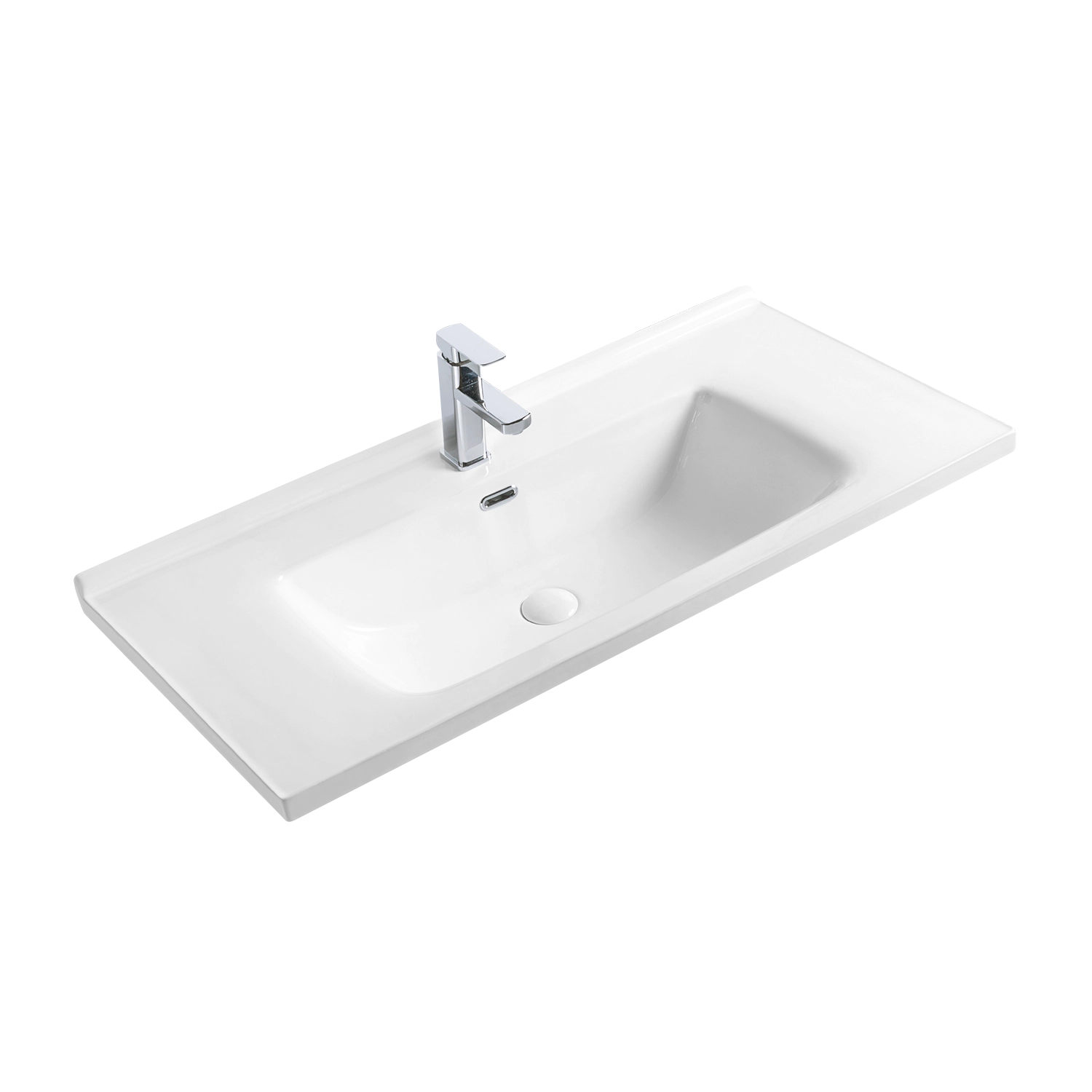 39 inches ceramic single bathroom vanity top with rectangular sink 101 cm vanity basin with overflow and faucet hole
