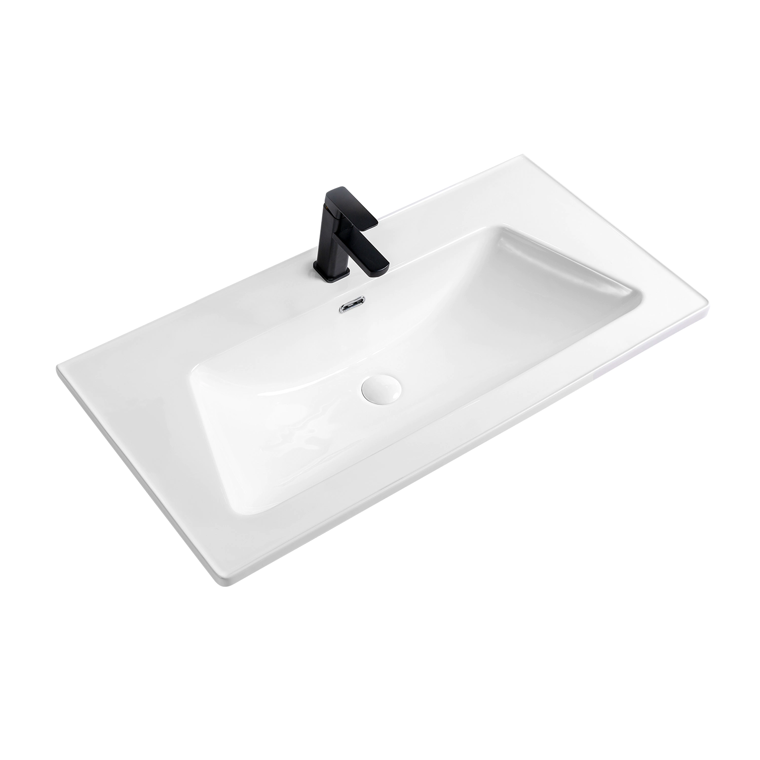 bathroom porcelain mid-edge basin glassy white 39-inch vanity top, ceramic self-rimming sink with overflow