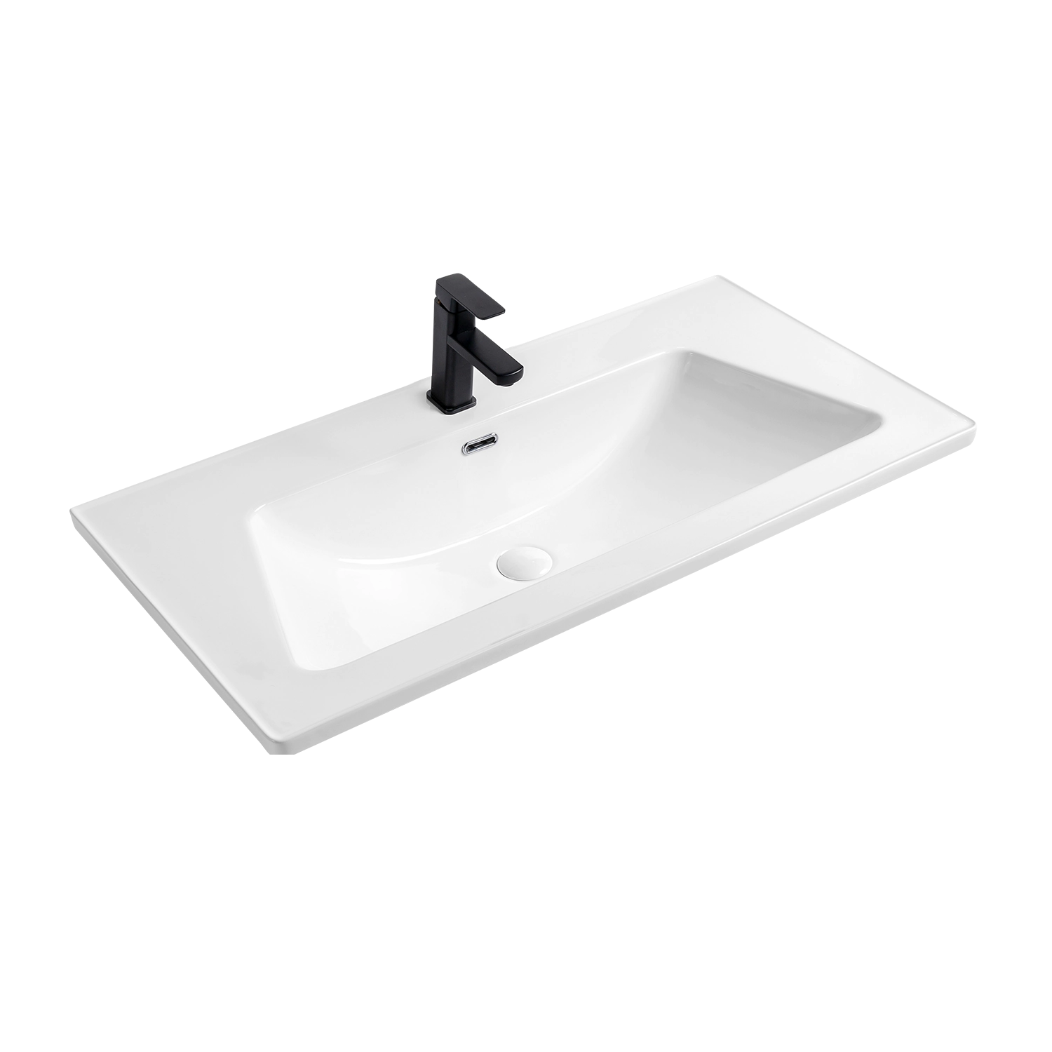 Bathroom white ceramic porcelain 39 inches vanity top with sink, 100 cm inset basin for vanity unit