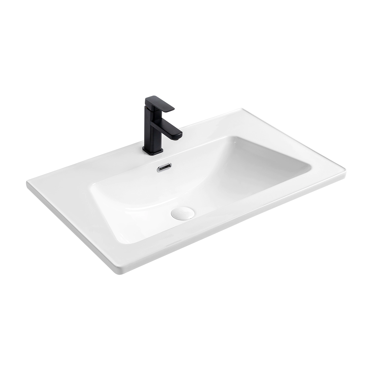 White 31 inches vitreous china vanity top integrated sink, ceramic 80 cm inset basin with overflow and faucet hole