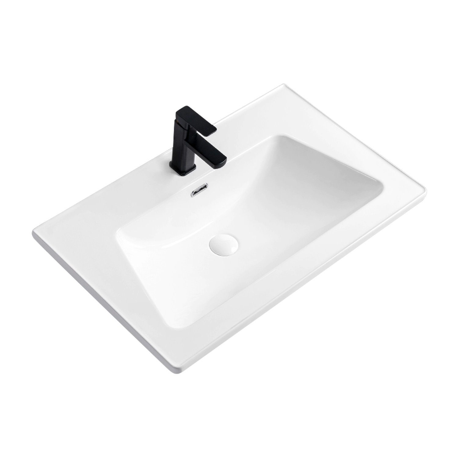 Porcelain 31 inches single bathroom vanity top with sink, white rectangular vanity sink in ceramic for vanity unit