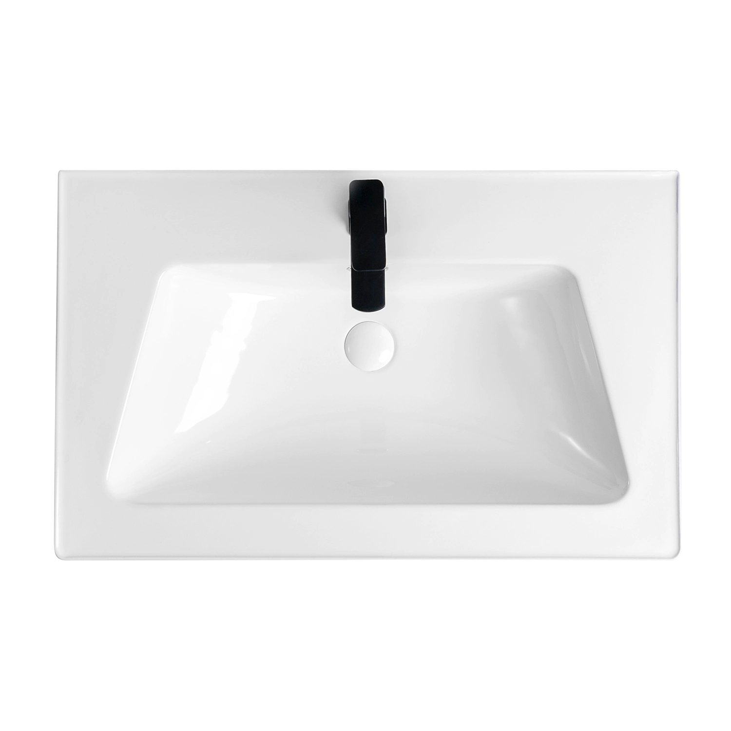single vanity top medium bathroom vanity basin with overflow and faucet hole, white rectangular porcelain vanity top with sink